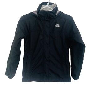 North Face HyVent Kids Rain Jacket Hooded Waterproof Lightweight Black Small
